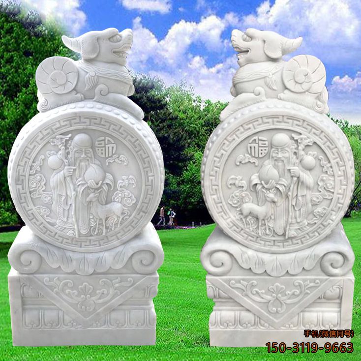 漢白玉石門墩_企業小區園林抱鼓石雕塑