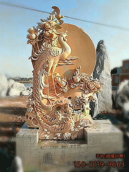 石刻鳳凰景觀_商場企業動物浮雕景觀擺件