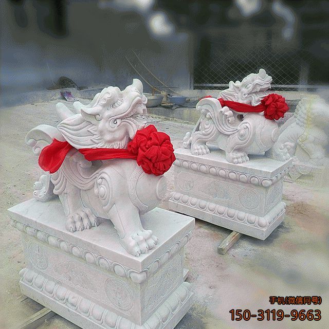 漢白玉石雕貔貅_小區商場企業大門動物神獸雕塑