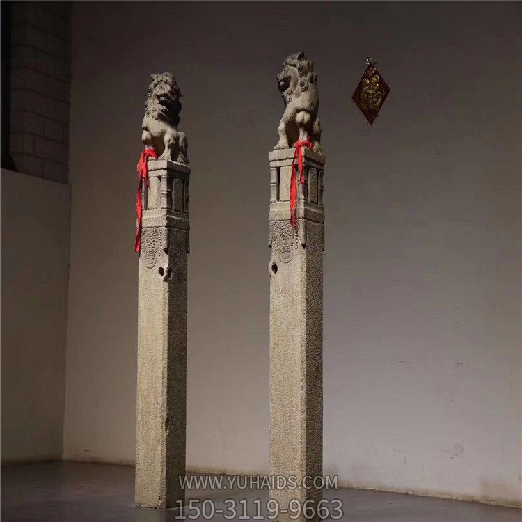庭院門口大型仿古做舊一對石柱拴馬樁擺件雕塑