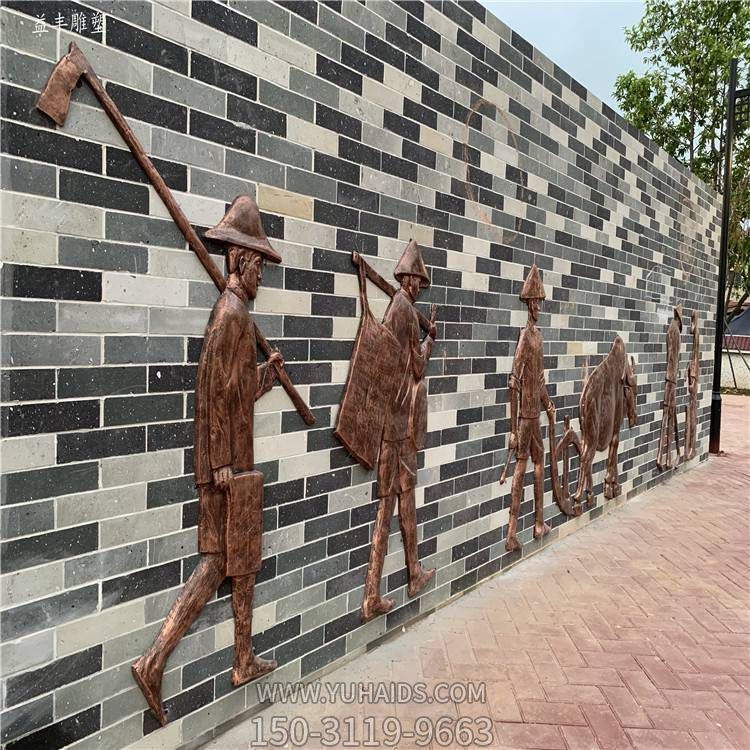 公園墻壁裝飾玻璃鋼仿銅農耕人物浮雕壁影雕塑
