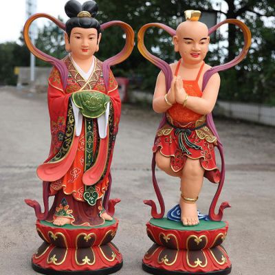 觀音弟子善財童子金童玉女玻璃鋼雕像寺廟供奉擺件
