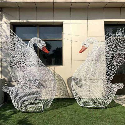 公寓酒店戶外創意鏤空鐵藝天鵝雕塑