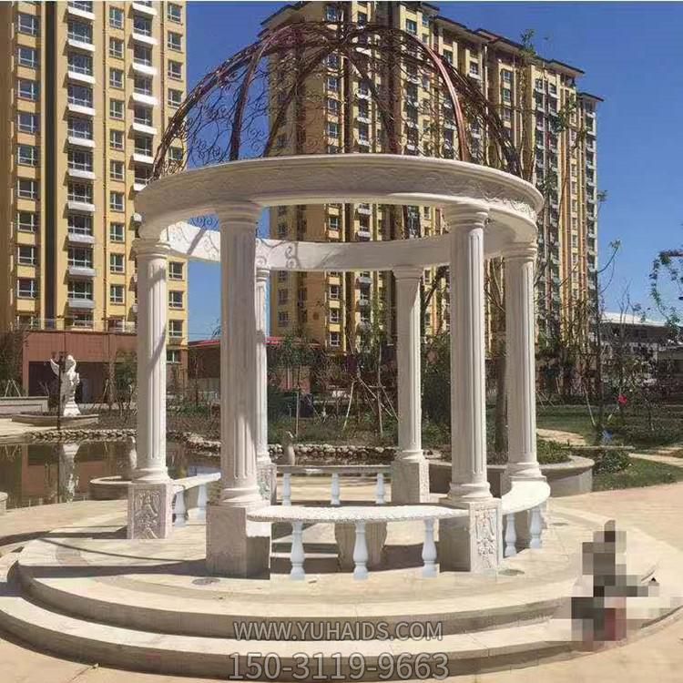大理石石戶(hù)外園林景觀圓形涼亭擺件雕塑