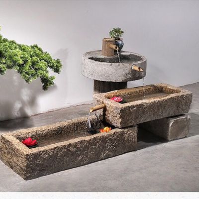 石槽組合魚缸石頭水缸養魚石盆戶外石磨青石景觀流水擺件