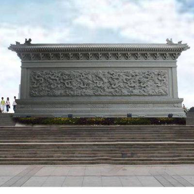 企業(yè)庭院迎門(mén)墻裝飾青石浮雕照壁龍壁