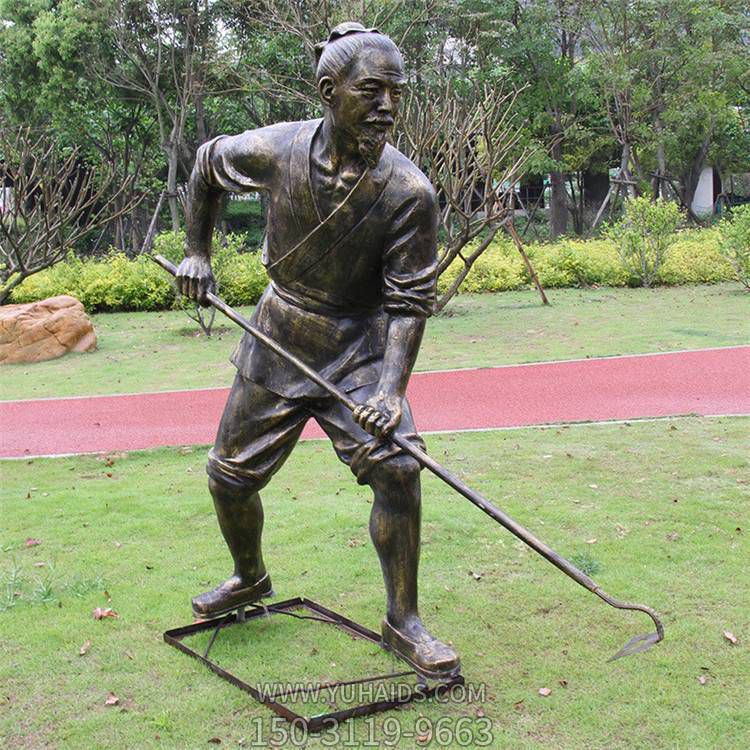 民俗戶外田園銅雕干農活的人物景觀雕塑
