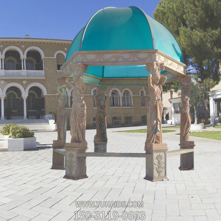 大理石晚霞紅西方人物石柱歐式?jīng)鐾ど虡I(yè)街雕塑