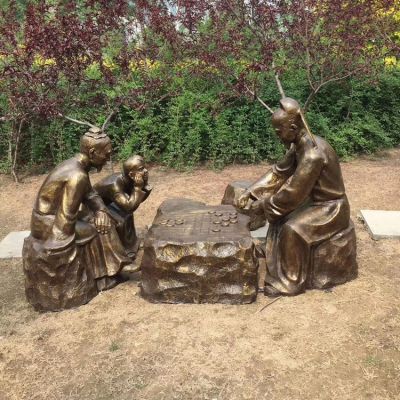 下象棋，情景人物銅雕