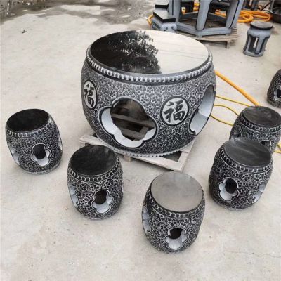 青石石雕庭院空心石桌石凳雕塑