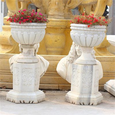大理石浮雕歐式花盆別墅花園裝飾擺件