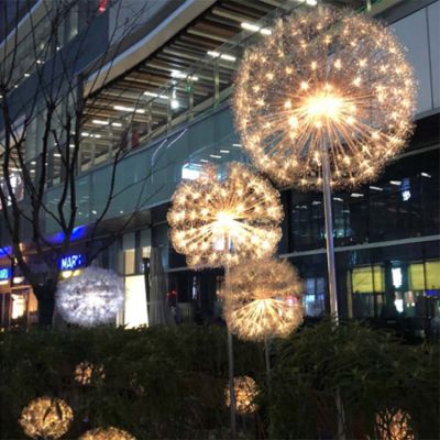 路邊公園不銹鋼仿真植物發光照明蒲公英雕塑