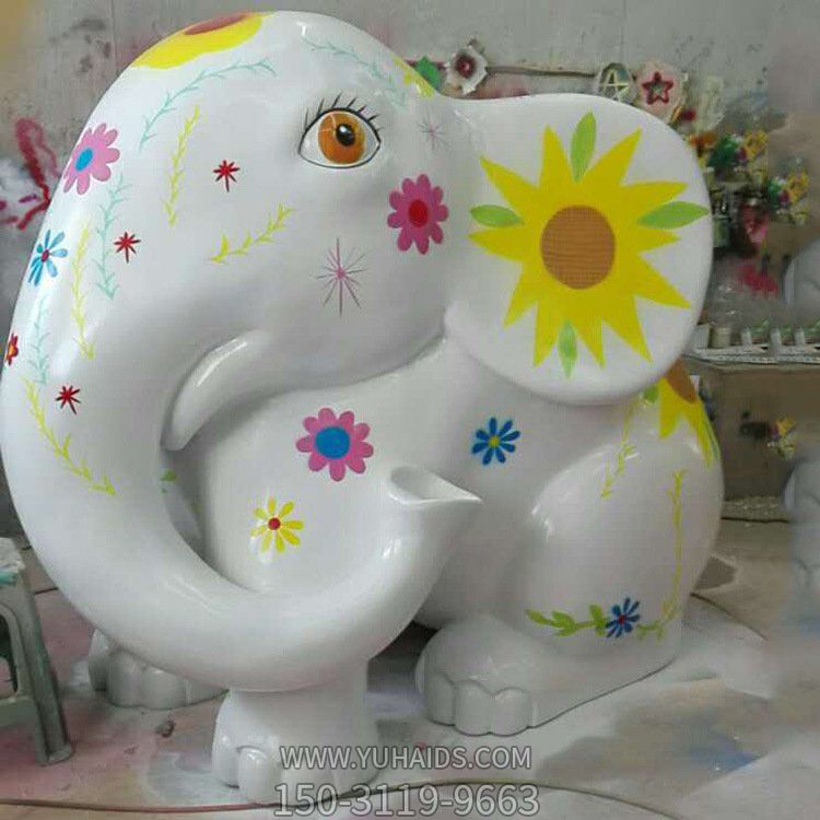 商場幼兒園玻璃鋼彩繪創意大象景觀陳美小品雕塑