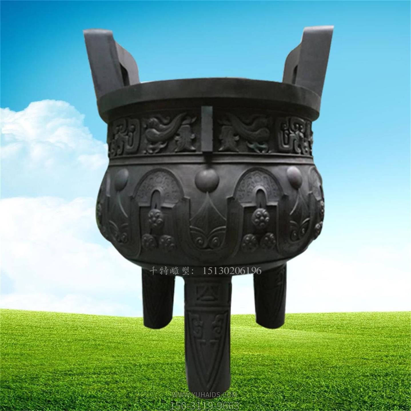 不銹鋼仿銅創意圓形鼎雕塑