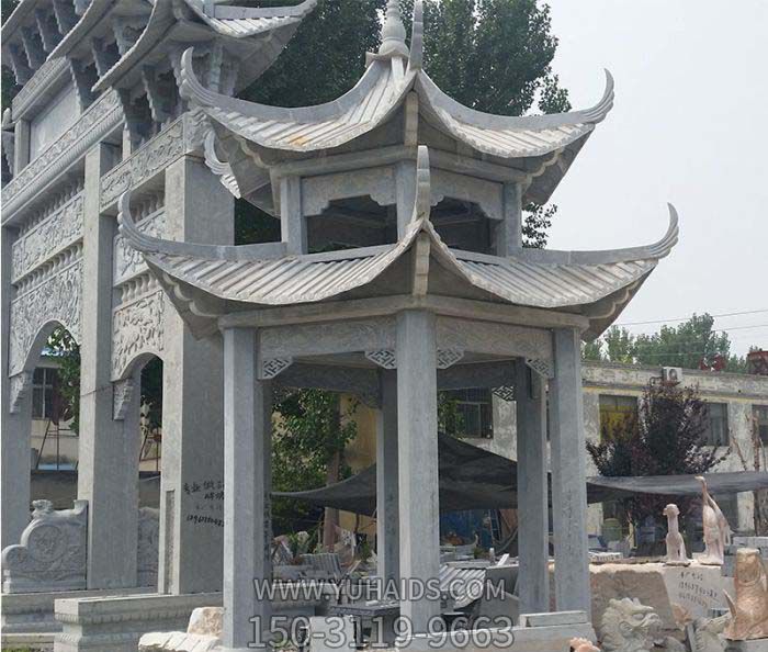 景區公園戶外裝飾青石雙層休息涼亭石雕雕塑