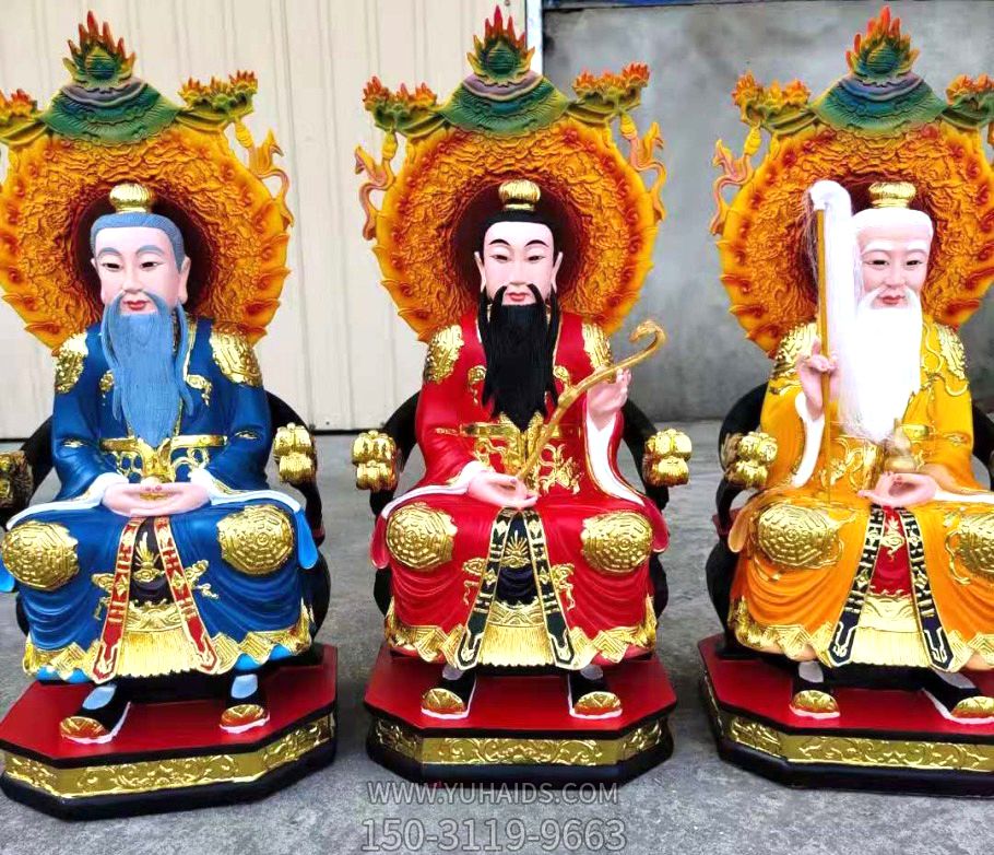 太上老君、上清靈寶天尊、三清道祖玻璃鋼彩繪神佛三清祖師雕塑