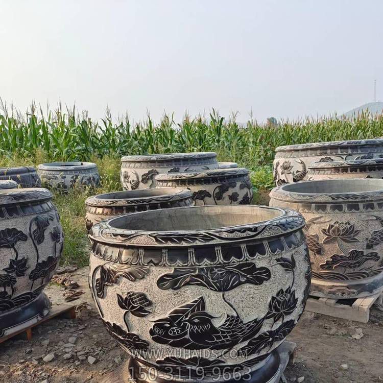 戶外裝飾蓮花缸養魚青石石雕魚缸雕塑