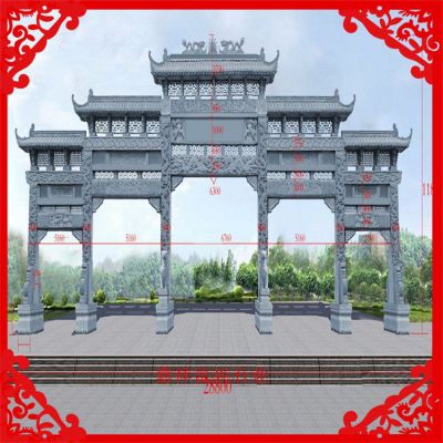 景區大型青石浮雕石門樓牌坊