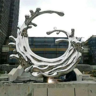 小區樓盤戶外噴泉裝飾不銹鋼鏡面抽象海浪浪花擺件