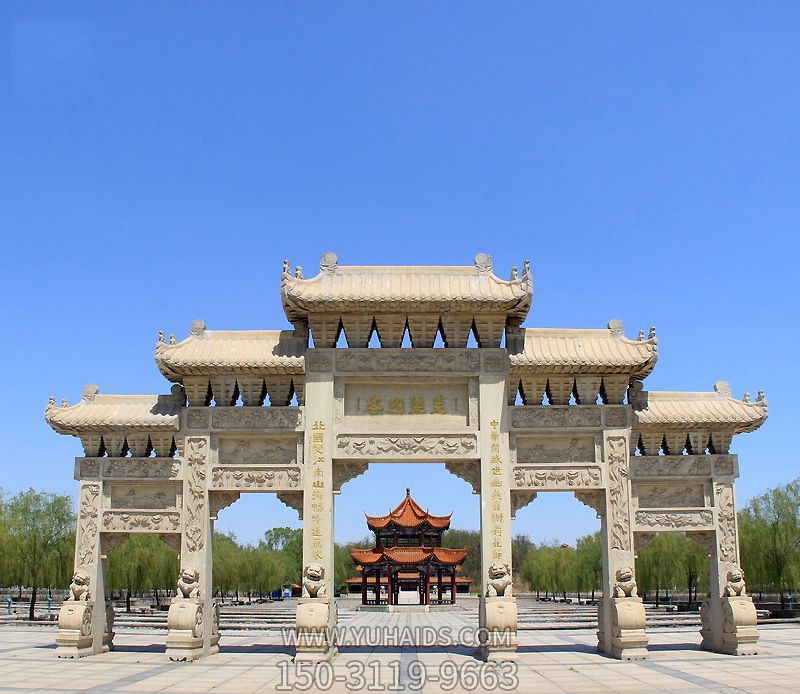 景區大型花崗巖仿古建筑門樓牌坊雕塑