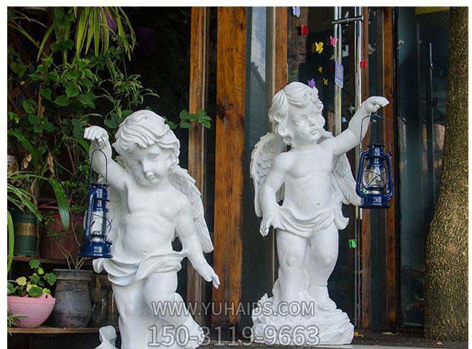 漢白玉提燈小天使公園西方人物路燈石雕雕塑
