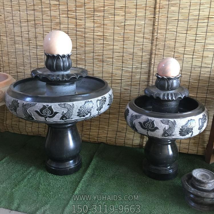 小型室內(nèi)黑色大理石風(fēng)水球水缽，辦公家用招財風(fēng)水?dāng)[件雕塑