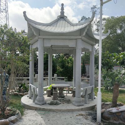 城市園林?jǐn)[放青石仿古座椅靠背涼亭