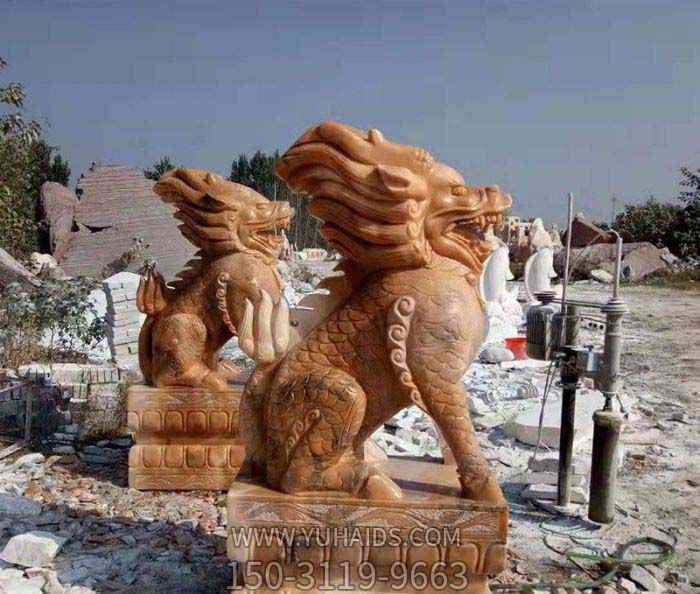 晚霞紅石雕庭院別墅鎮(zhèn)宅神獸麒麟雕塑 晚霞紅石雕庭院別墅鎮(zhèn)宅神獸麒麟雕塑