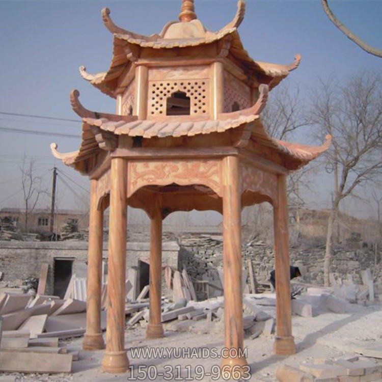 公園景區晚霞紅中式多層休閑涼亭雕塑