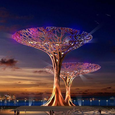 紅色不銹鋼抽象樹雕塑 大型城市景觀擺件