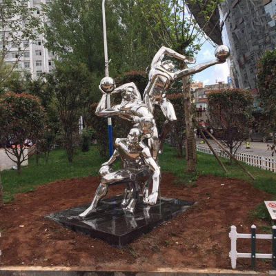 打籃球，不銹鋼鏡面體育運動主題人物雕塑