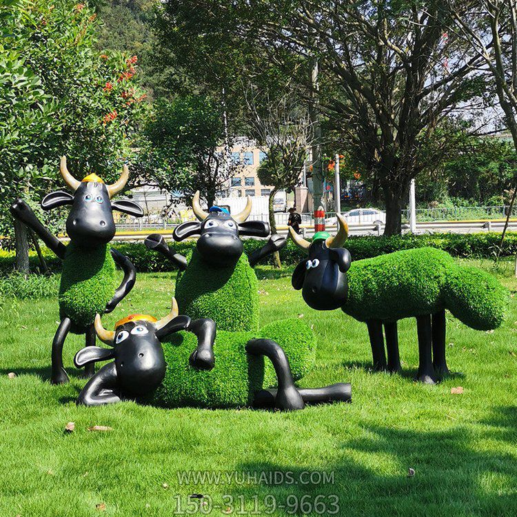 肖恩羊，綠植動物，公園草坪小動物擺件雕塑