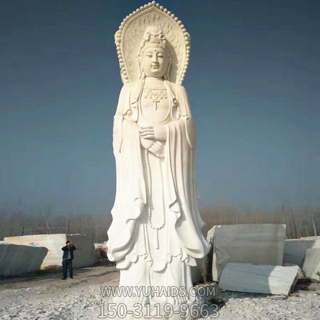 漢白玉雕刻三面觀音菩薩雕像寺院景區擺件雕塑