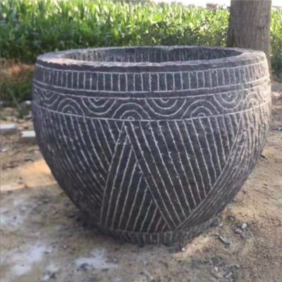 仿古做舊石雕龜紋石養魚種花魚缸雕塑