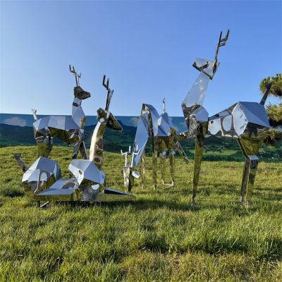 戶外公園綠地不銹鋼抽象幾何動物景觀鹿
