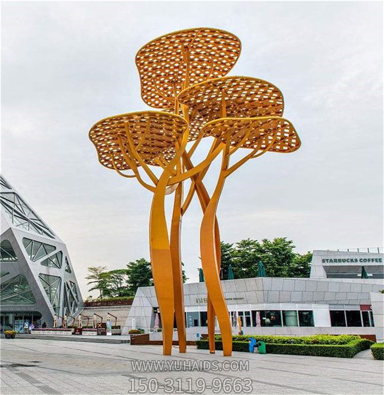 廣場(chǎng)創(chuàng)意大型不銹鋼鏤空蘑菇雕塑