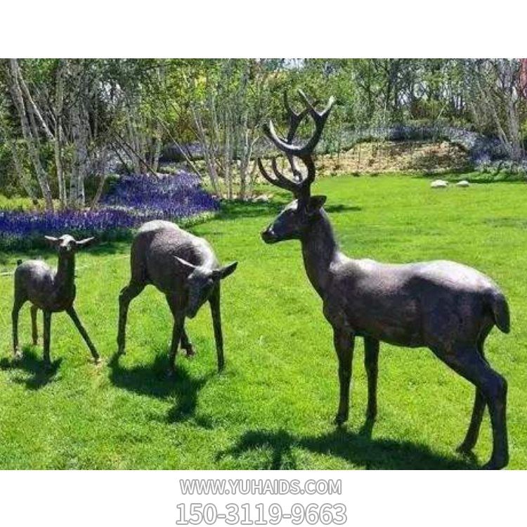 園林景區玻璃鋼仿銅戶外景觀梅花鹿雕塑