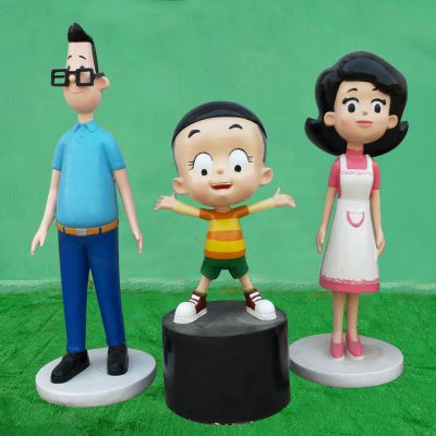 游樂園大頭兒子一家彩繪玻璃鋼卡通人物雕塑