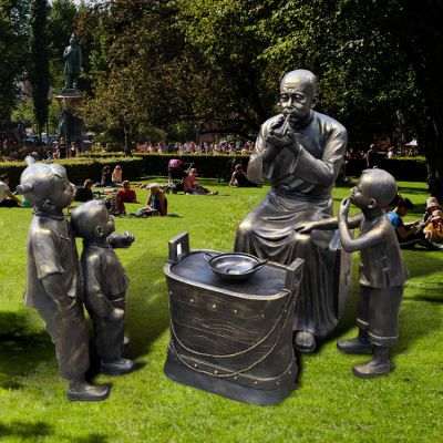 吹糖人，玻璃鋼仿銅民俗生活人物情景雕塑