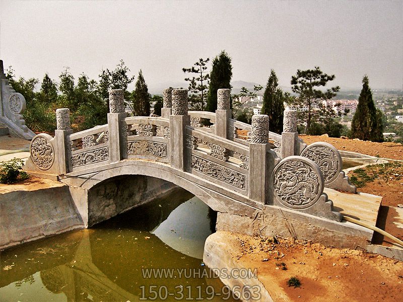 園林景區仿古青石龍紋祥云小拱欄桿裝飾擺件雕塑