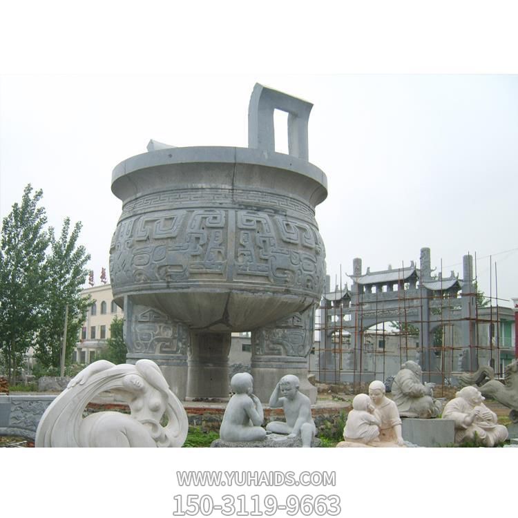 戶(hù)外庭院寺廟雙耳圓形香爐雕塑