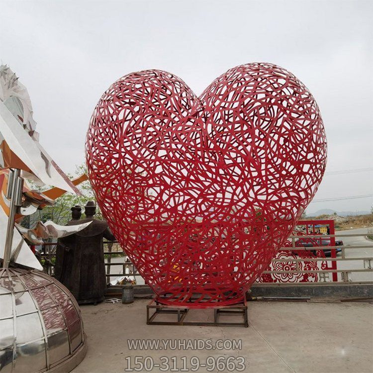 景點不銹鋼鏤空鐵藝網格 大型心形雕塑擺件