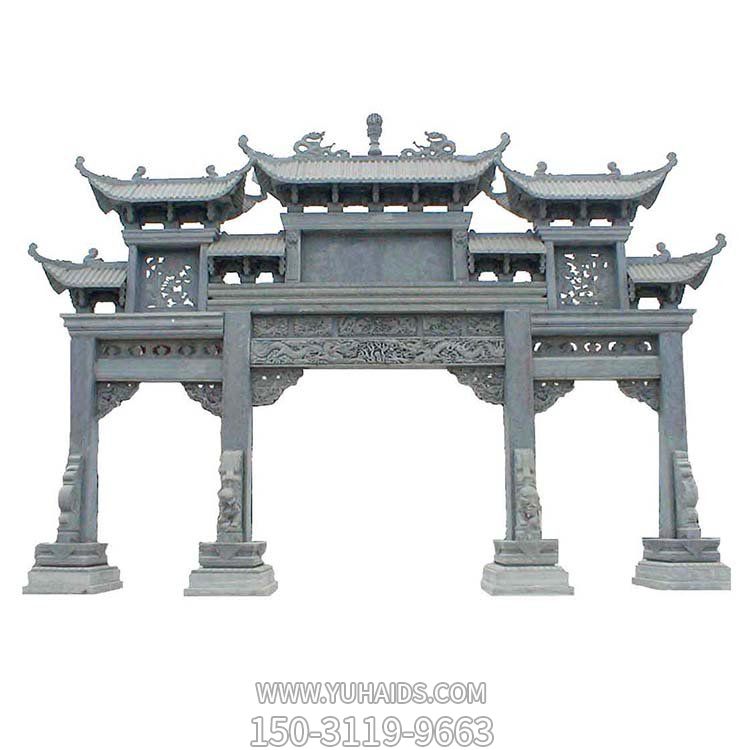 城市商業街裝飾大理石浮雕仿古建筑斗拱門樓石牌坊雕塑