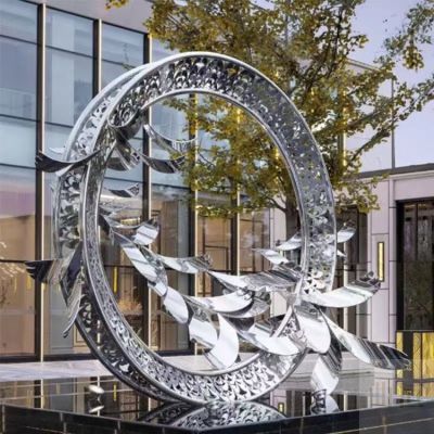酒店會所不銹鋼鏤空抽象動物圓環擺件