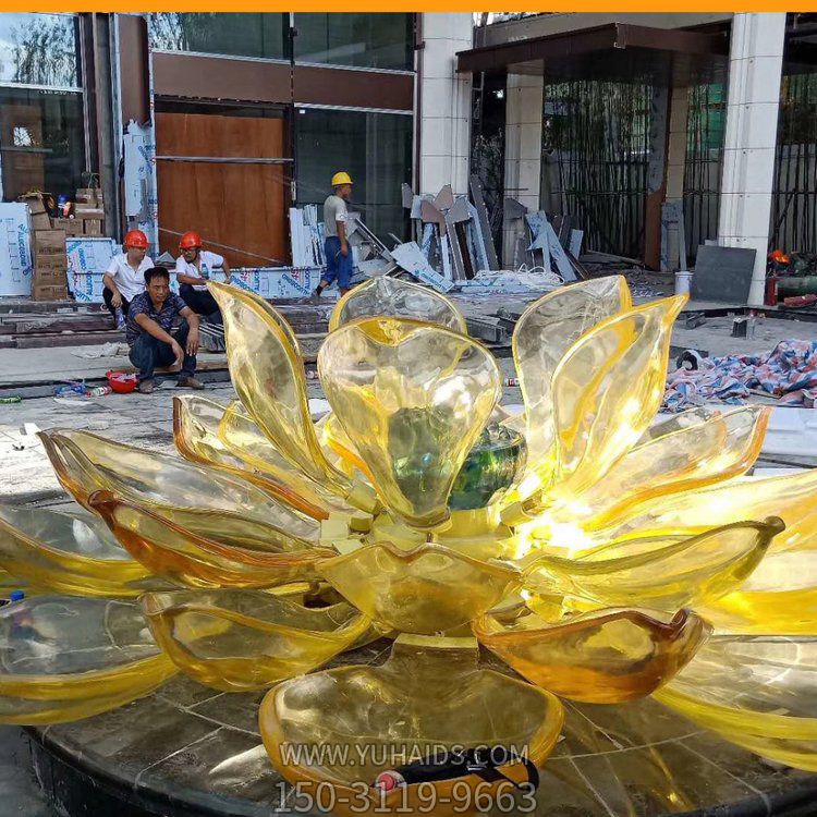 酒店會所裝飾大型琉璃蓮花噴泉水池景觀雕塑