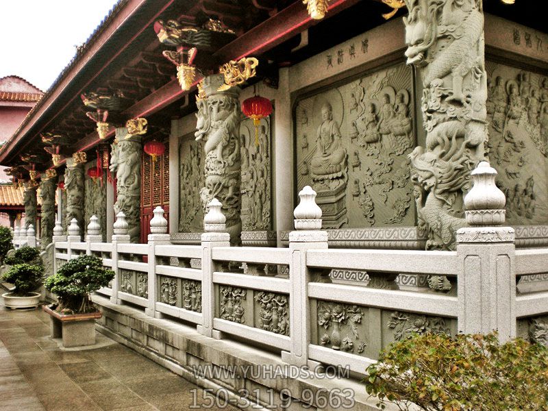 寺院景區文物花崗巖石柱欄桿雕塑