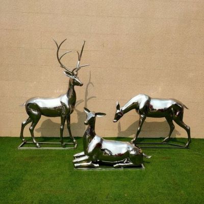 小區(qū)公園抽象不銹鋼鏡面母子鹿擺件 多種材質(zhì)樣式