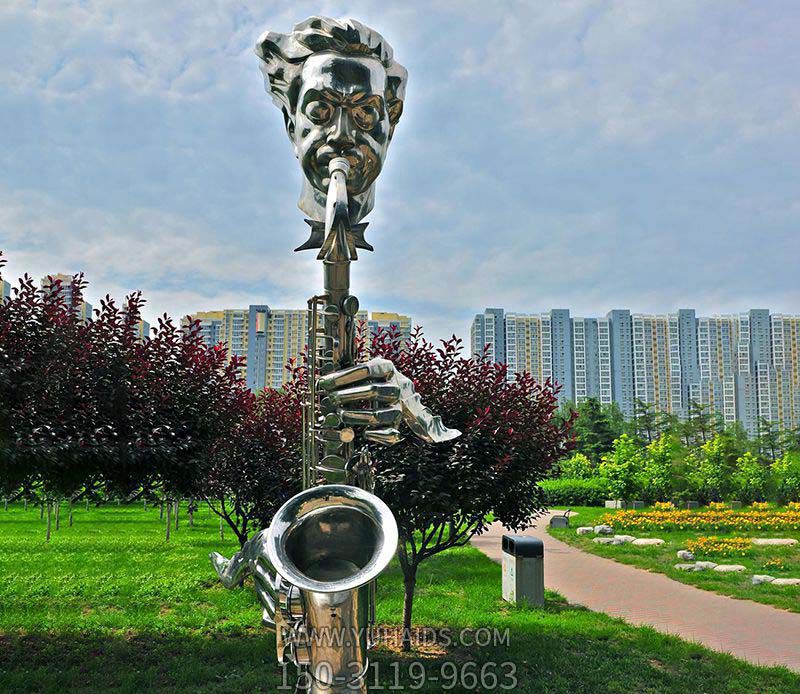 不銹鋼吹薩克斯創意抽象吹奏雕塑