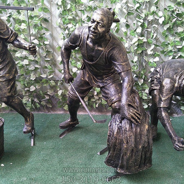 割稻子，玻璃鋼仿銅農(nóng)耕人物雕塑