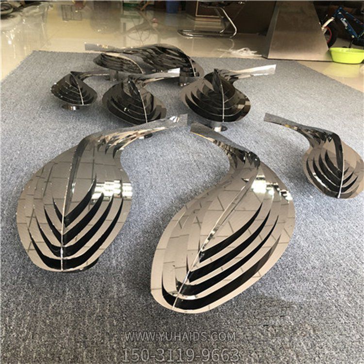 不銹鋼抽象創意魚群組合噴泉小品擺件雕塑